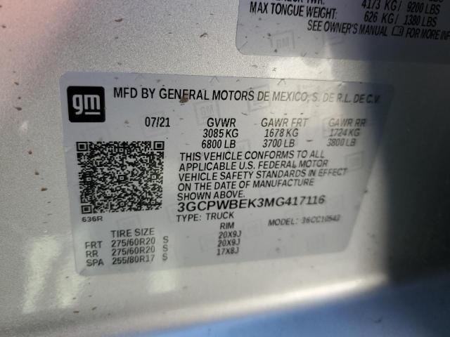 2021 CHEVROLET SILVERADO - 3GCPWBEK3MG417116