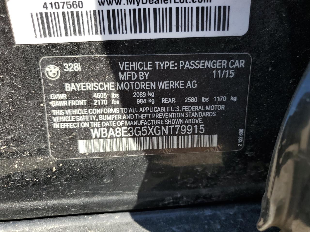 WBA8E3G5XGNT79915 2016 BMW 328 Xi Sulev