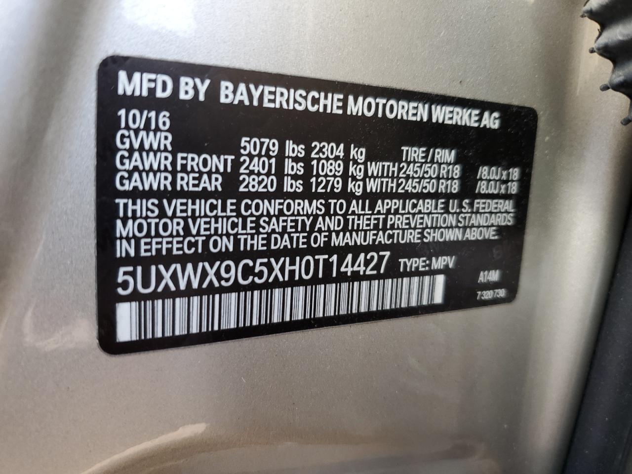 5UXWX9C5XH0T14427 2017 BMW X3 xDrive28I