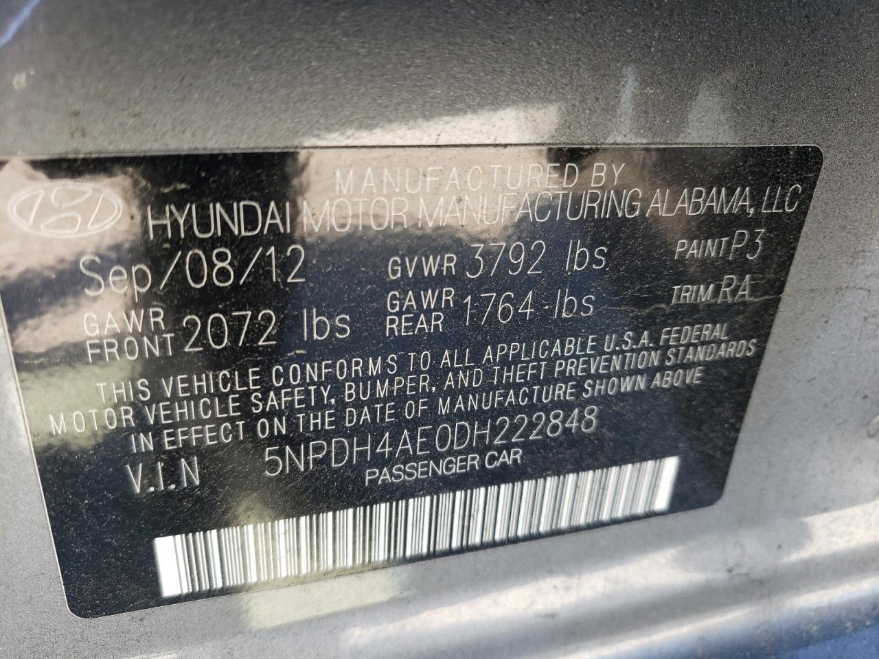 5NPDH4AE0DH222848 2013 Hyundai Elantra Gls