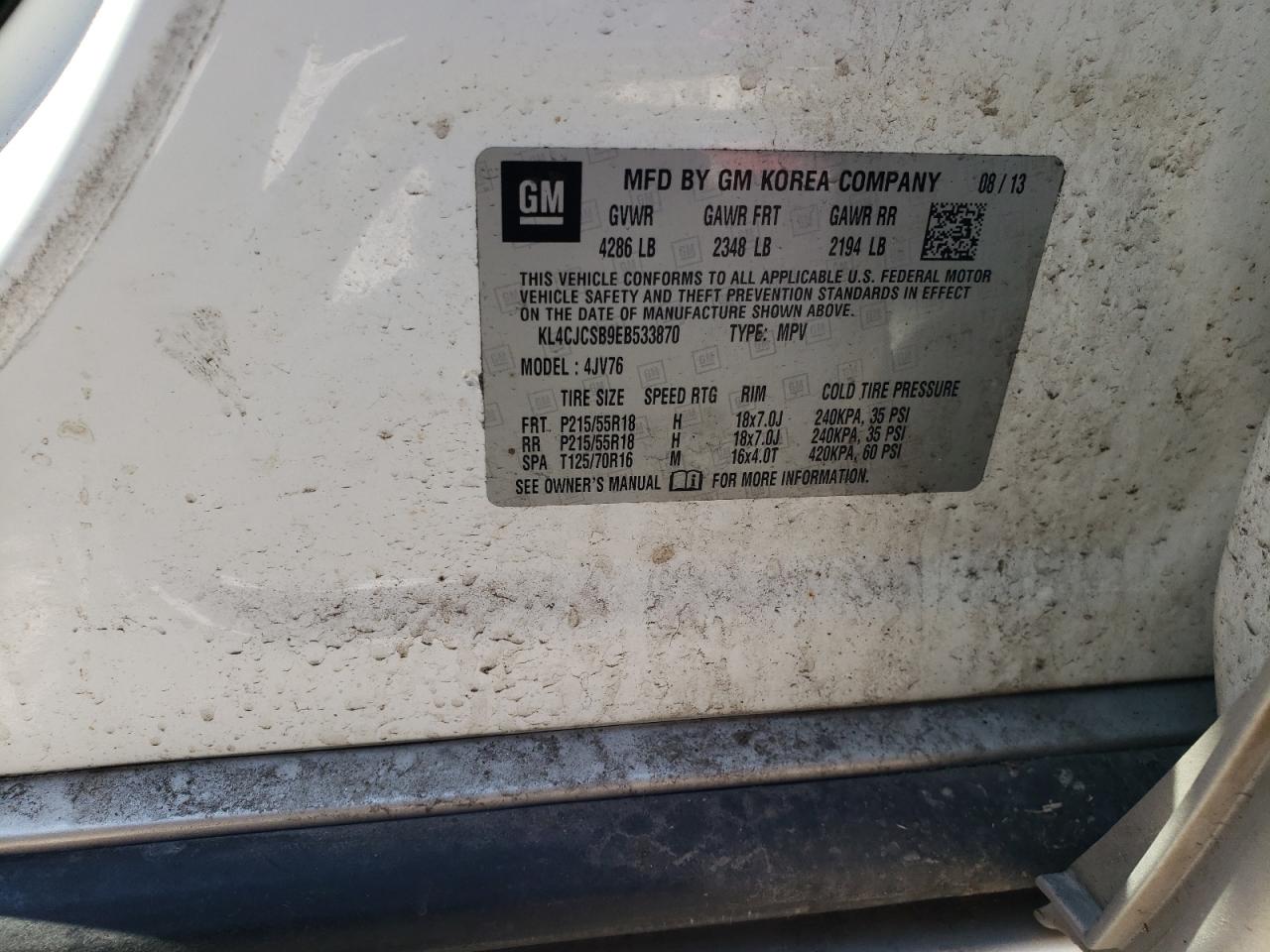 KL4CJCSB9EB533870 2014 Buick Encore