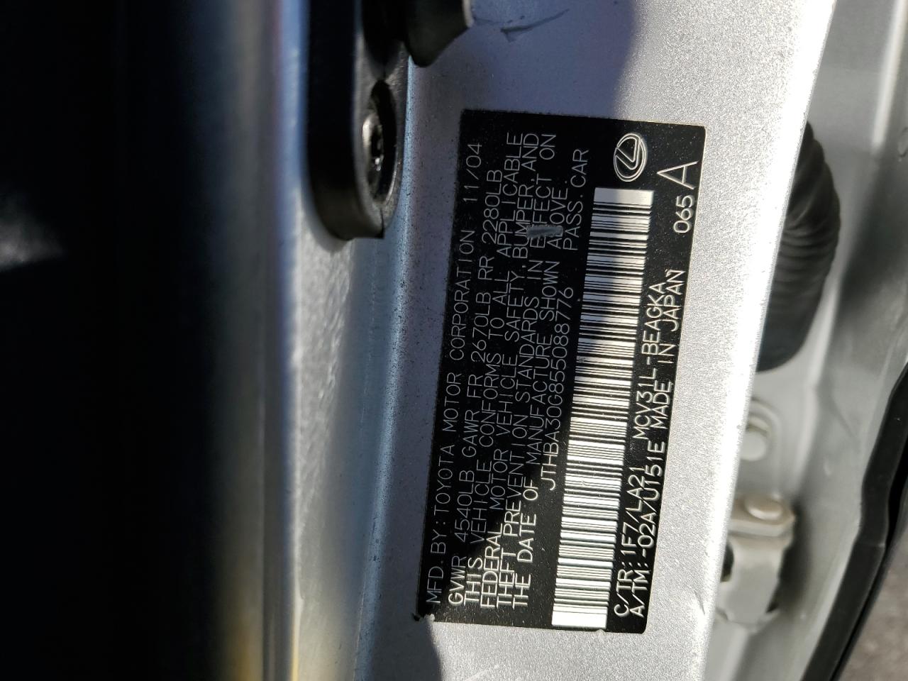 JTHBA30G855088776 2005 Lexus Es 330