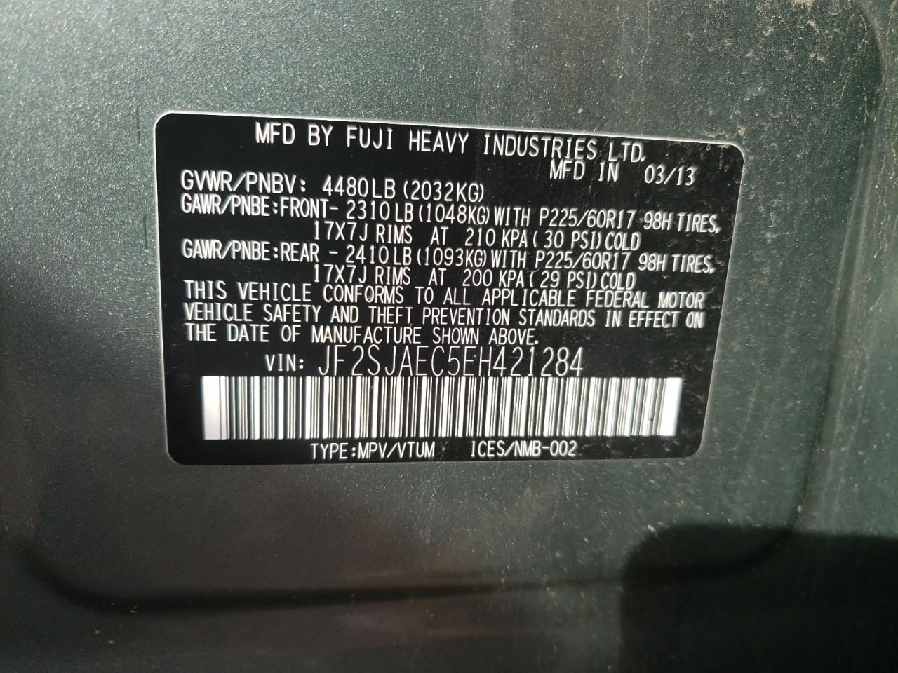 JF2SJAEC5EH421284 2014 Subaru Forester 2.5I Premium