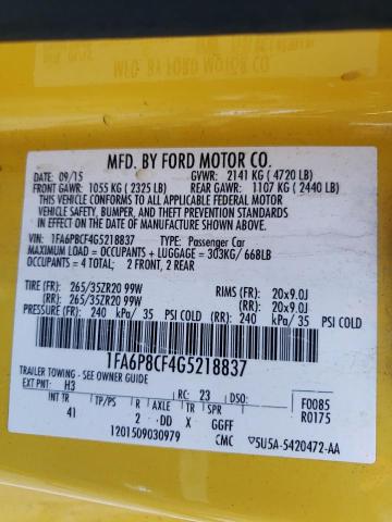 1FA6P8CF4G5218837 2016 FORD MUSTANG, photo no. 12