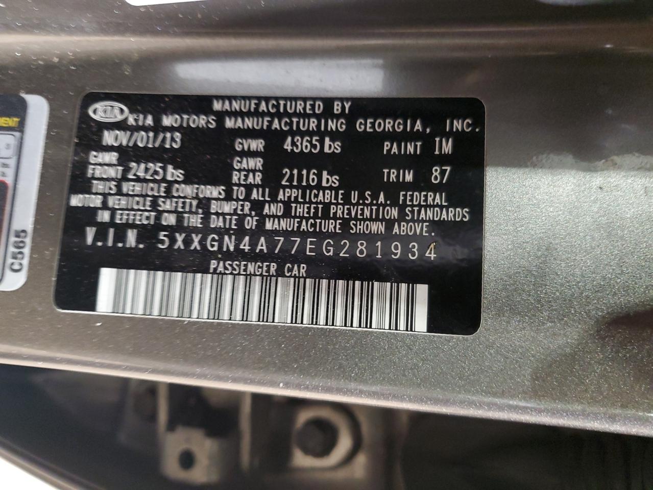 5XXGN4A77EG281934 2014 Kia Optima Ex