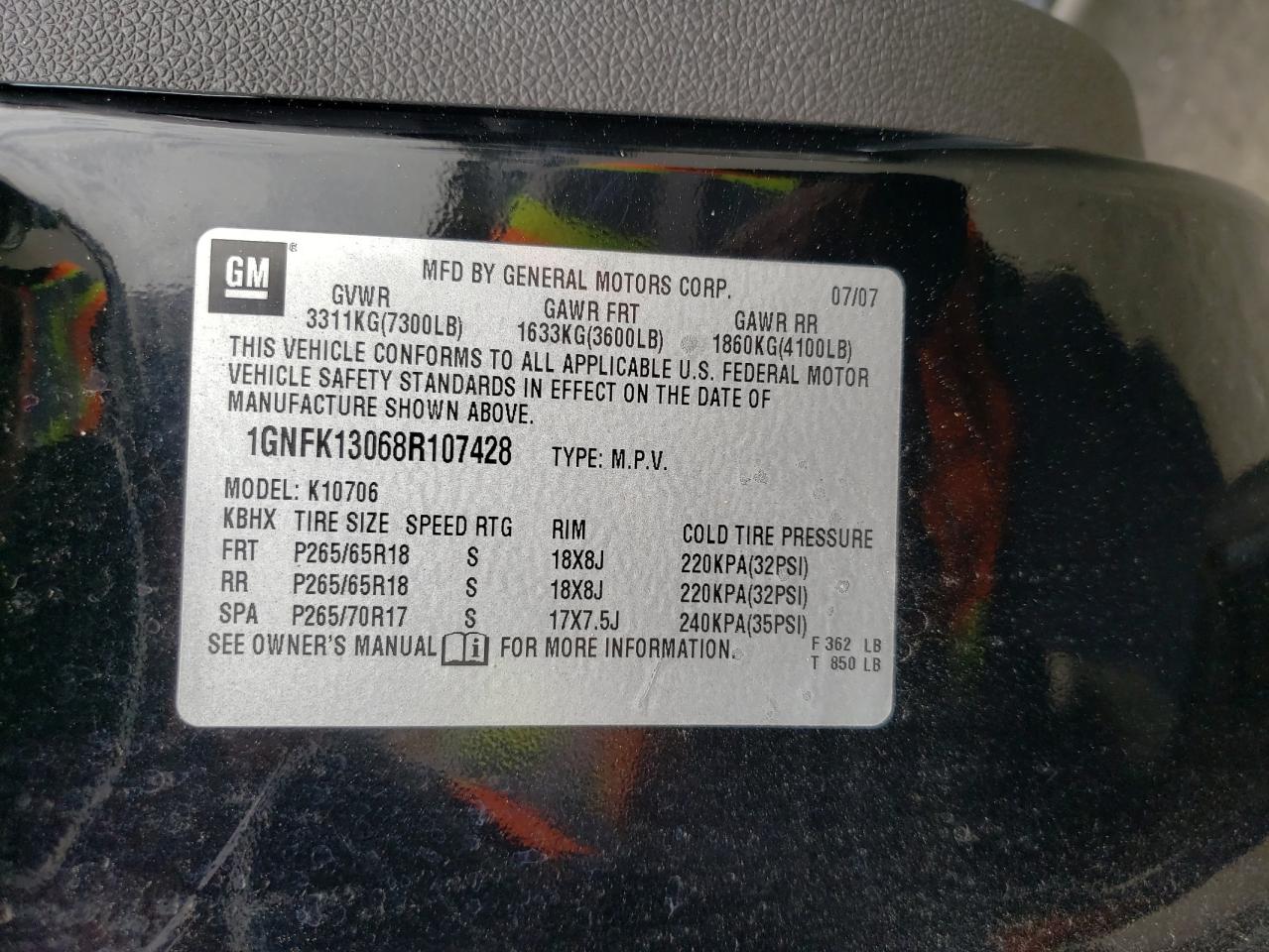 1GNFK13068R107428 2008 Chevrolet Tahoe K1500