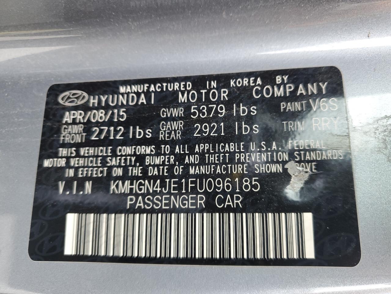 2015 Hyundai Genesis 3.8L vin: KMHGN4JE1FU096185