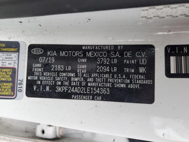 3KPF24AD2LE154363 | 2020 KIA forte fe