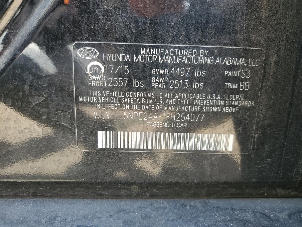 5NPE24AF1FH254077 2015 Hyundai Sonata Se