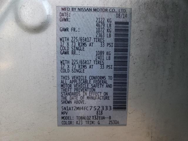 2015 Nissan Rogue S VIN: 5N1AT2MV4FC752333 Lot: 46501404