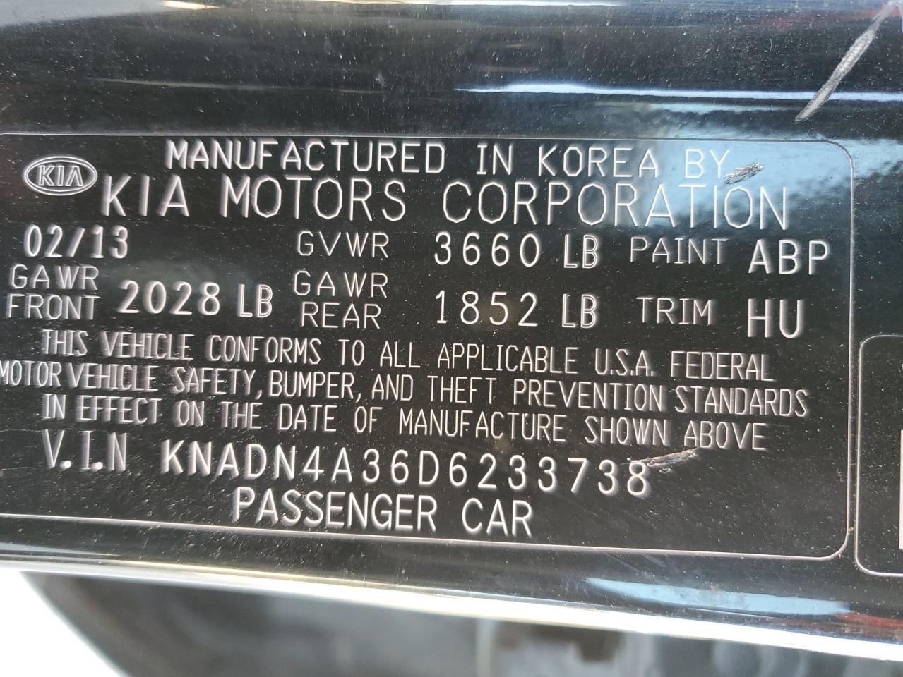 KNADN4A36D6233738 2013 Kia Rio Ex