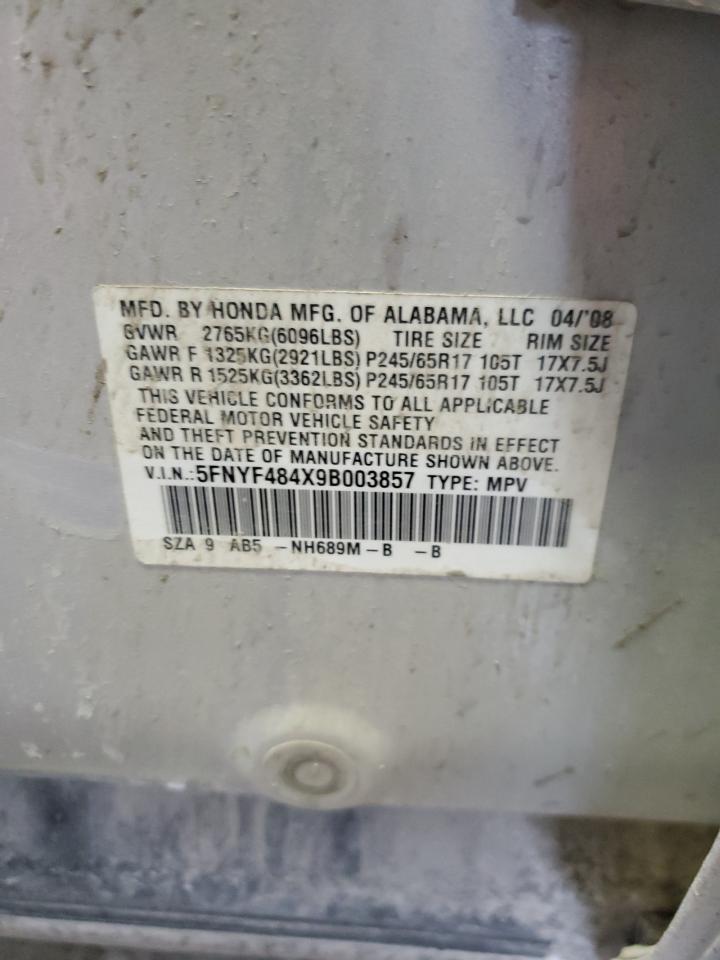 5FNYF484X9B003857 2009 Honda Pilot Ex