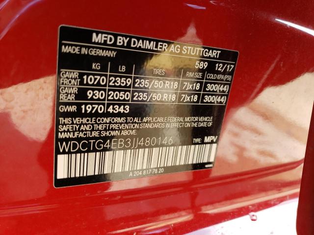 VIN WDCTG4EB3JJ480146 2018 Mercedes-Benz GLA-Class,... no.12