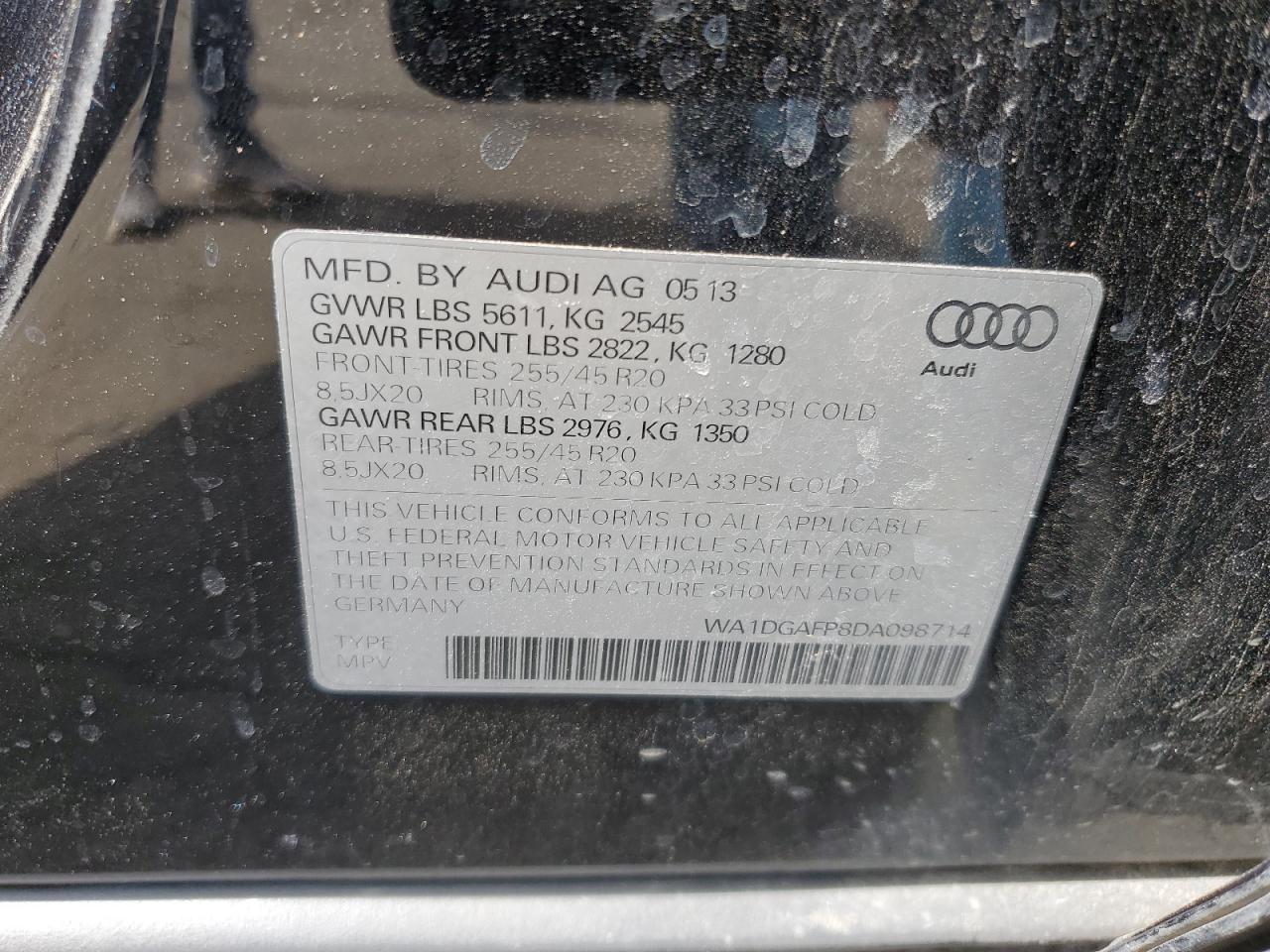 2013 Audi Q5 Premium Plus vin: WA1DGAFP8DA098714