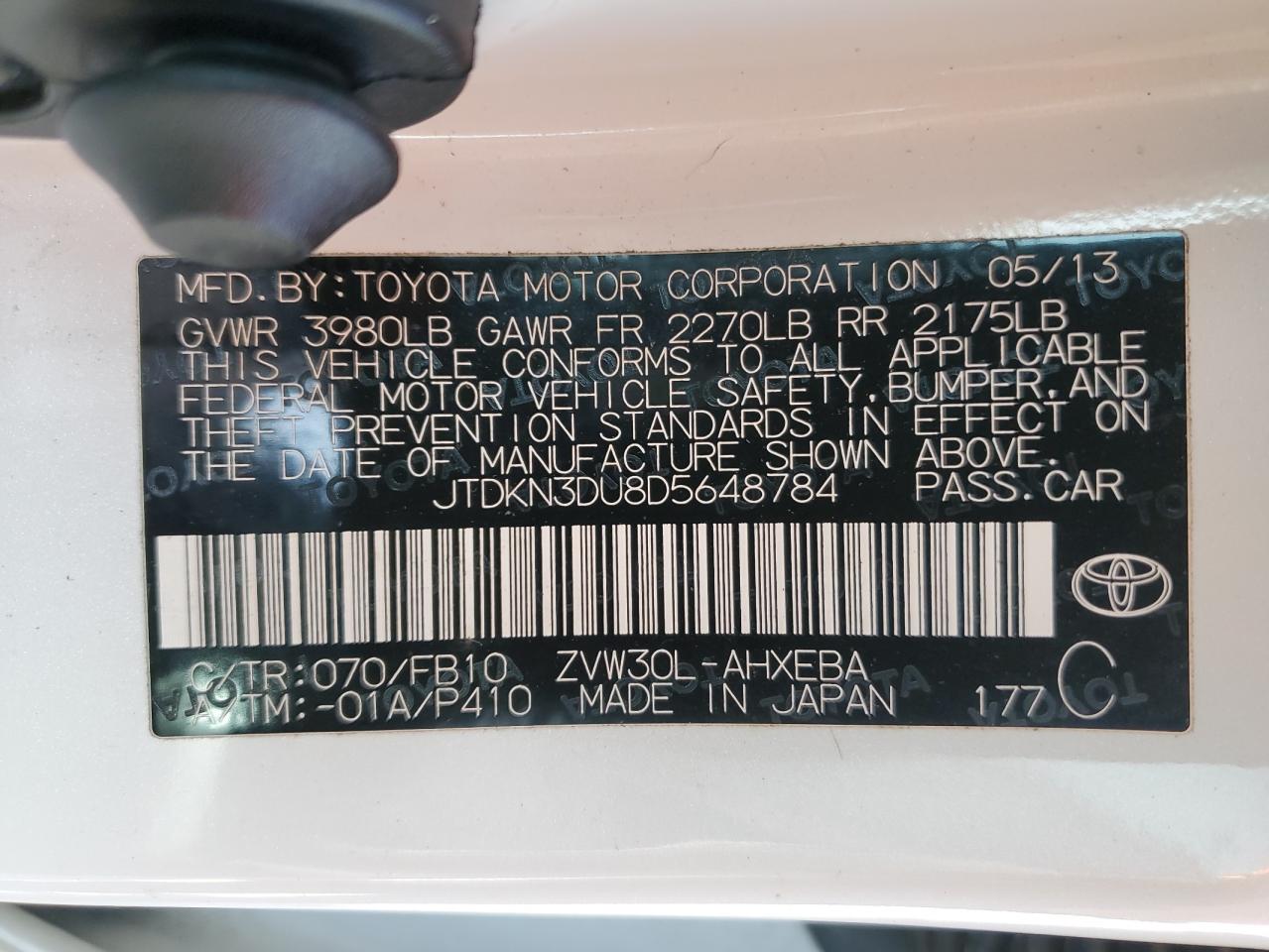 JTDKN3DU8D5648784 2013 Toyota Prius