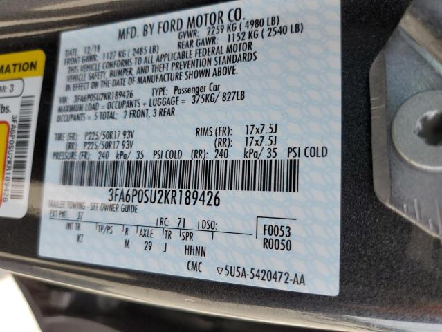 2019 FORD FUSION TIT - 3FA6P0SU2KR189426