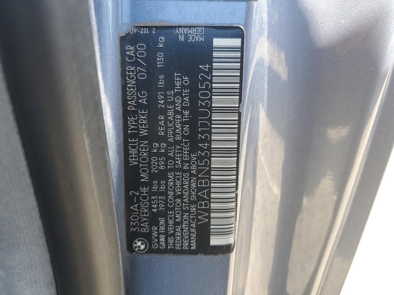 WBABN53431JU30524 2001 BMW 330 Ci