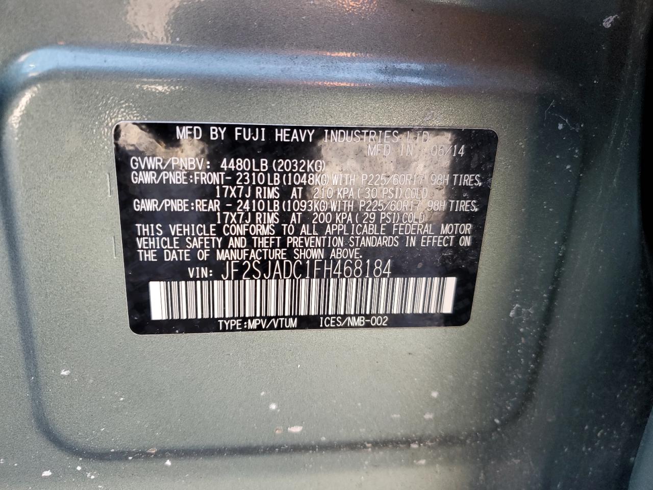 JF2SJADC1FH468184 2015 Subaru Forester 2.5I Premium