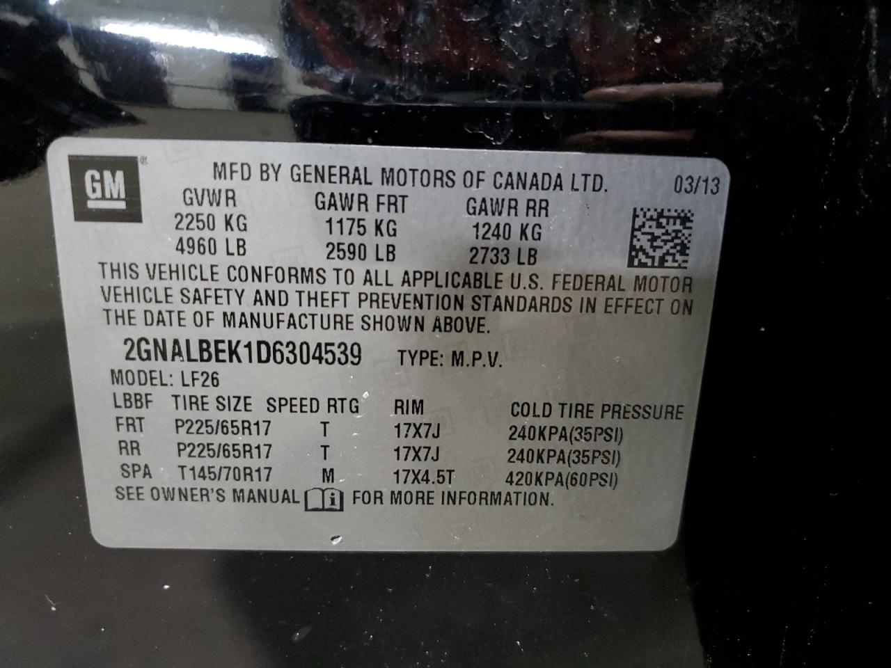 2GNALBEK1D6304539 2013 Chevrolet Equinox Ls