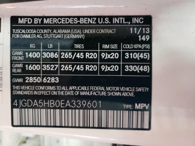 VIN 4JGDA5HB0EA339601 2014 Mercedes-Benz ML-Class, ... no.12