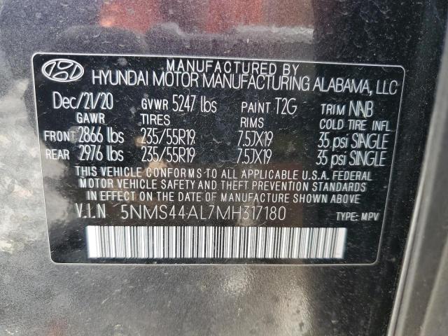 2021 Hyundai Santa Fe Limited VIN: 5NMS44AL7MH317180 Lot: 48205104