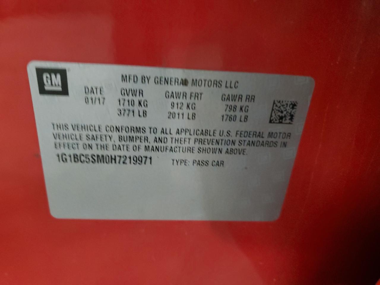 1G1BC5SM0H7219971 2017 Chevrolet Cruze Ls