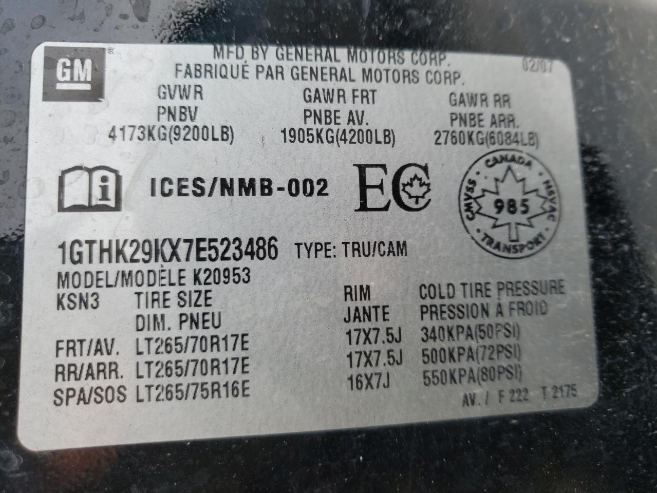 1GTHK29KX7E523486 2007 GMC Sierra K2500 Heavy Duty