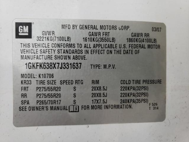 2007 GMC Yukon Denali VIN: 1GKFK638X7J331637 Lot: 47285094