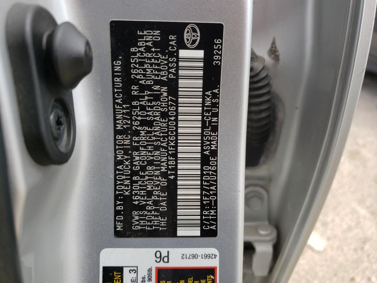 4T1BF1FK6CU040677 2012 Toyota Camry Base