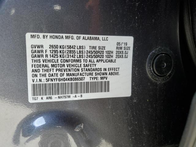 2019 HONDA PILOT ELIT - 5FNYF6H04KB086507