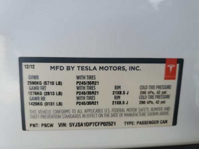 5YJSA1DP7CFP02521 2012 Tesla Model S