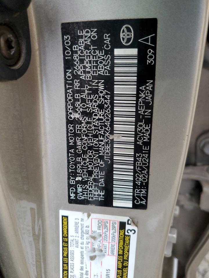 JTDBE32K640263447 2004 Toyota Camry Le
