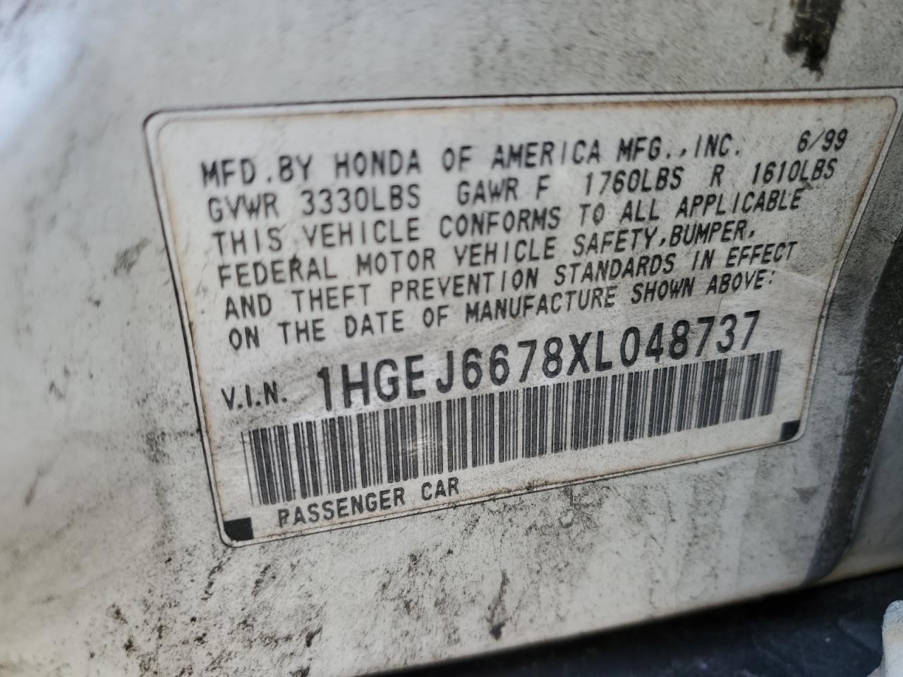 1hgej6678xl048737 1HGEJ6678XL048737 1999 Honda Civic Lx