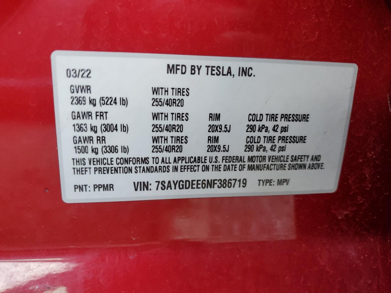 Lot #2428067066 2022 TESLA MODEL Y