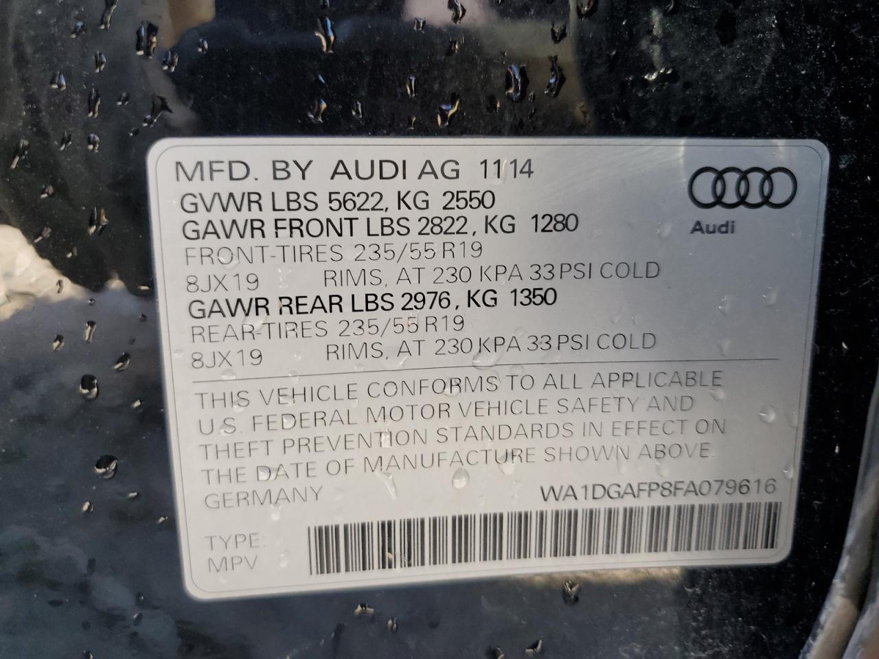 2015 Audi Q5 Premium Plus vin: WA1DGAFP8FA079616