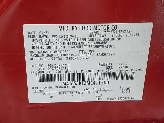 2021 FORD ECOSPORT T - MAJ6S3KL3MC411500