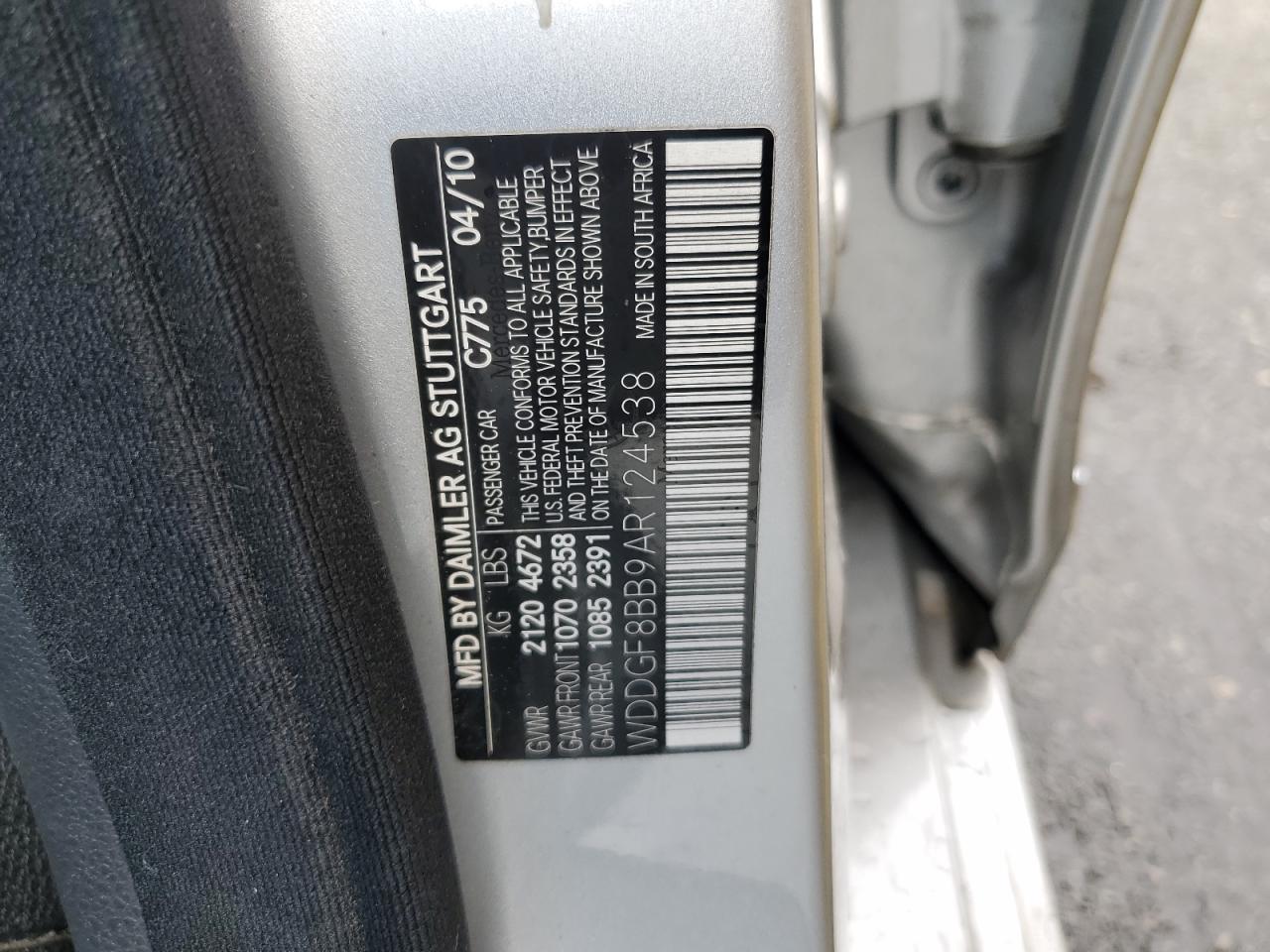 WDDGF8BB9AR124538 2010 Mercedes-Benz C 300 4Matic