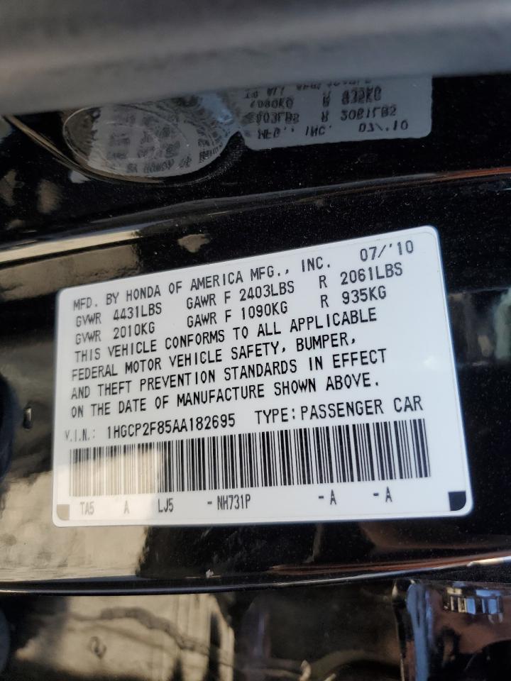 1HGCP2F85AA182695 2010 Honda Accord Exl