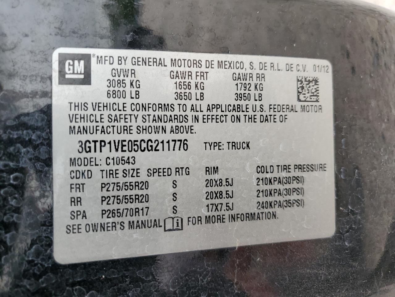 3GTP1VE05CG211776 2012 GMC Sierra C1500 Sle
