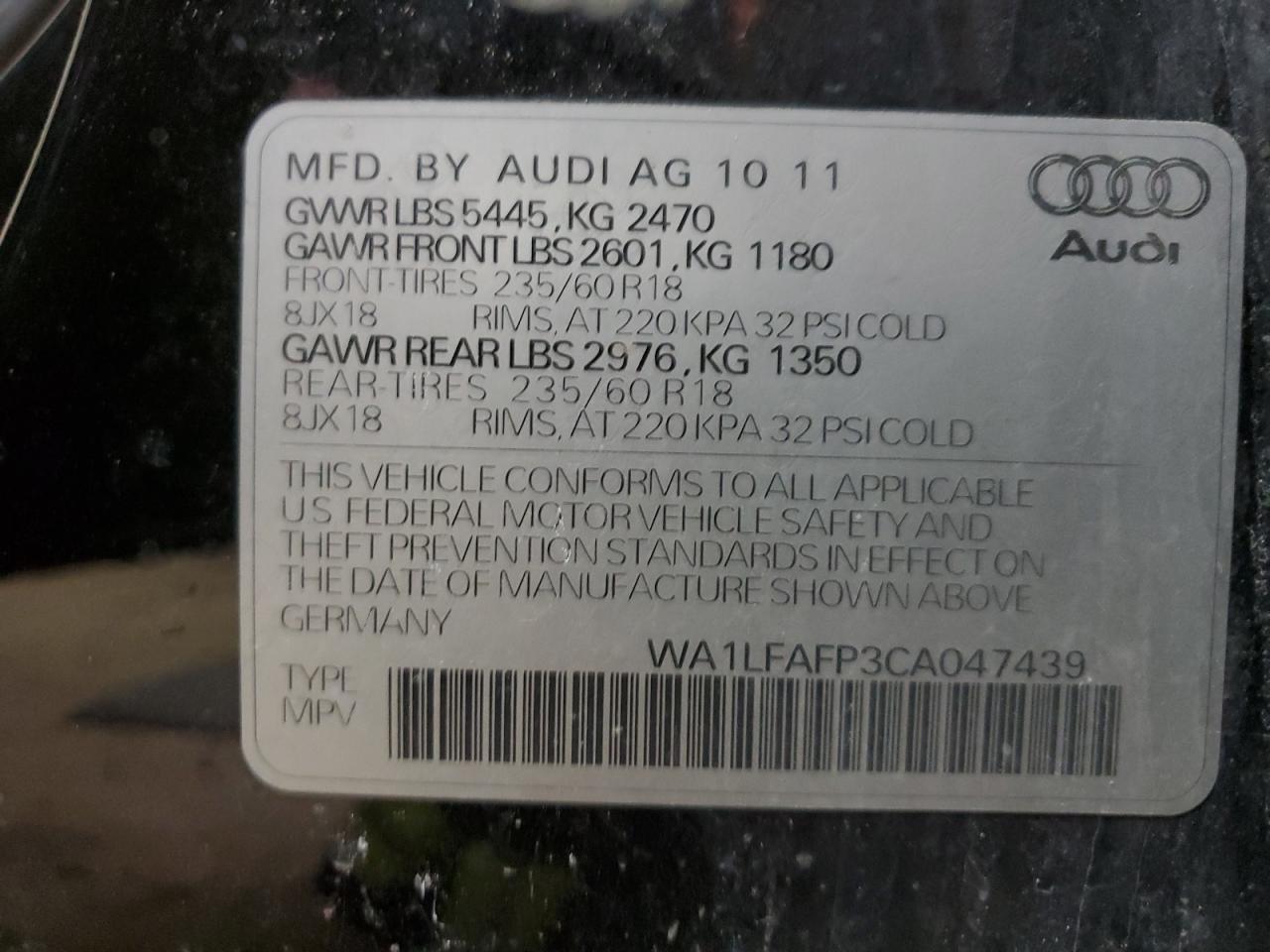 2012 Audi Q5 Premium Plus vin: WA1LFAFP3CA047439