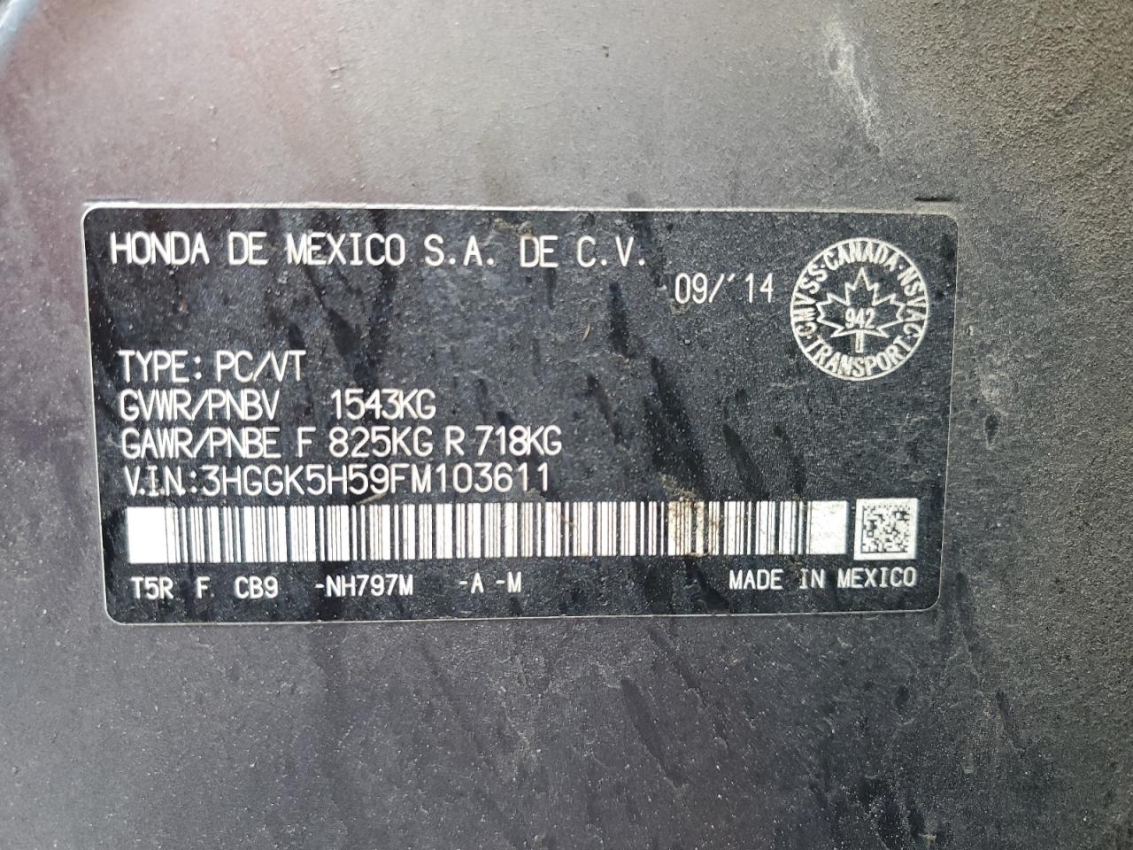 3HGGK5H59FM103611 2015 Honda Fit Lx