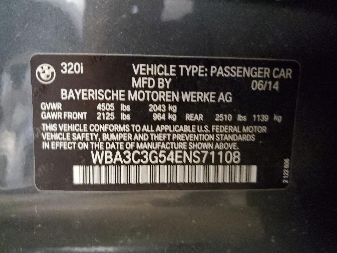 WBA3C3G54ENS71108 2014 BMW 320 I xDrive