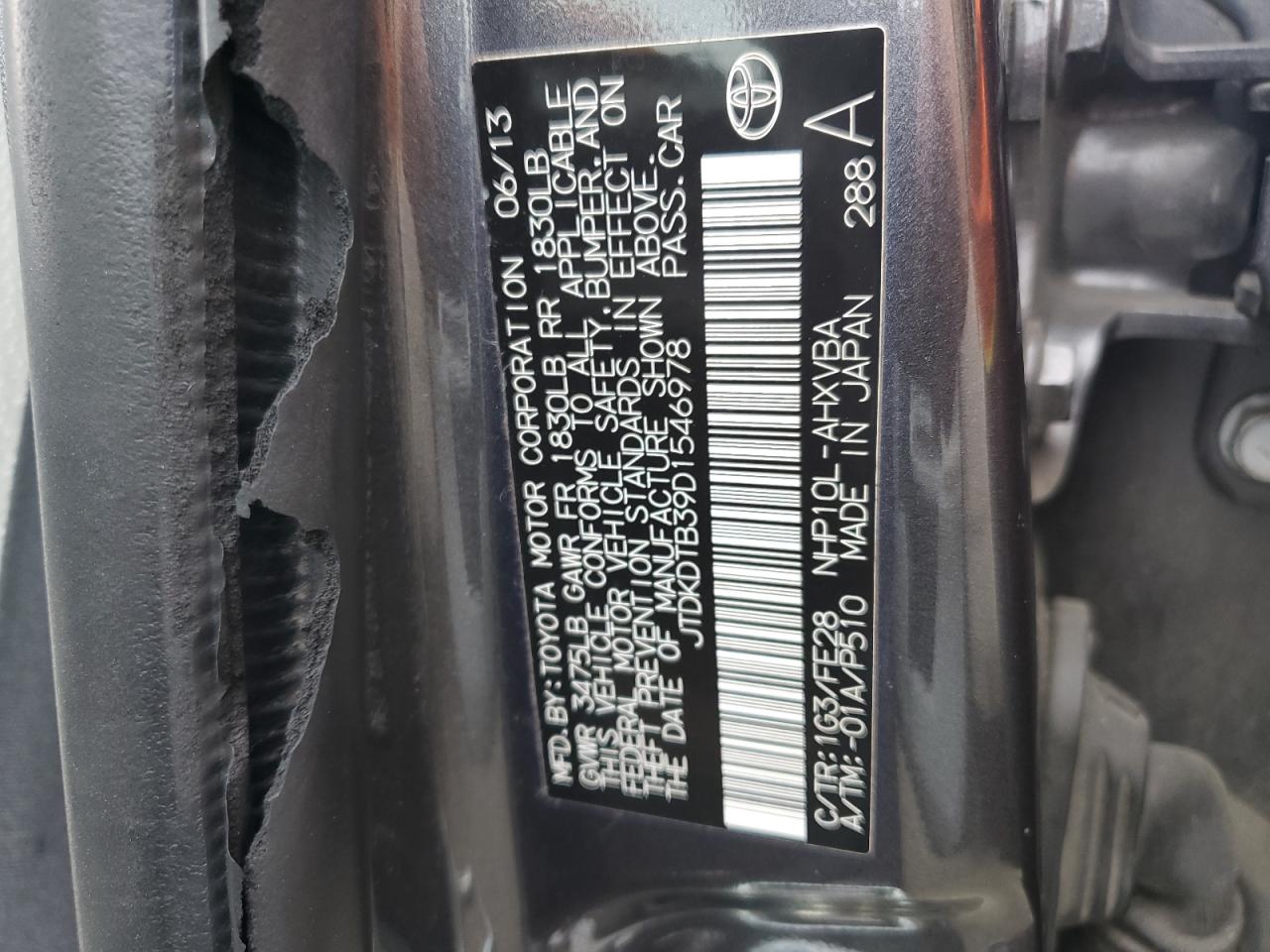 JTDKDTB39D1546978 2013 Toyota Prius C