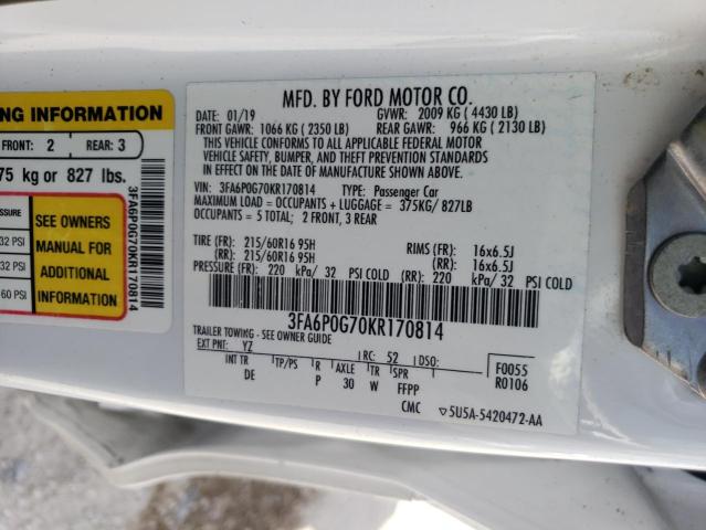 VIN 3FA6P0G70KR170814 2019 Ford Fusion, S no.12