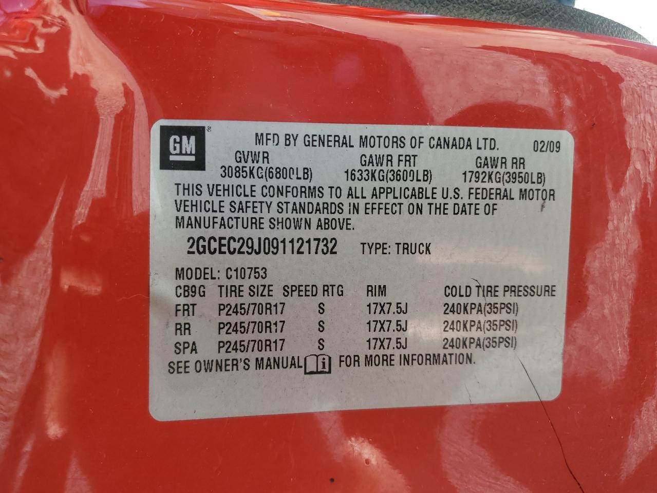 2GCEC29J091121732 2009 Chevrolet Silverado C1500 Lt