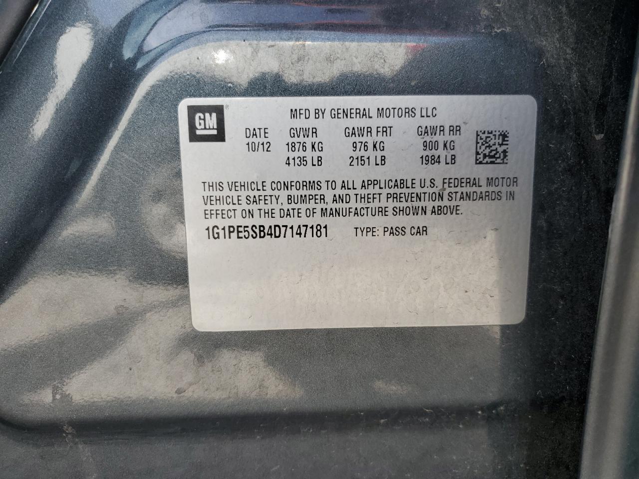 1G1PE5SB4D7147181 2013 Chevrolet Cruze Lt