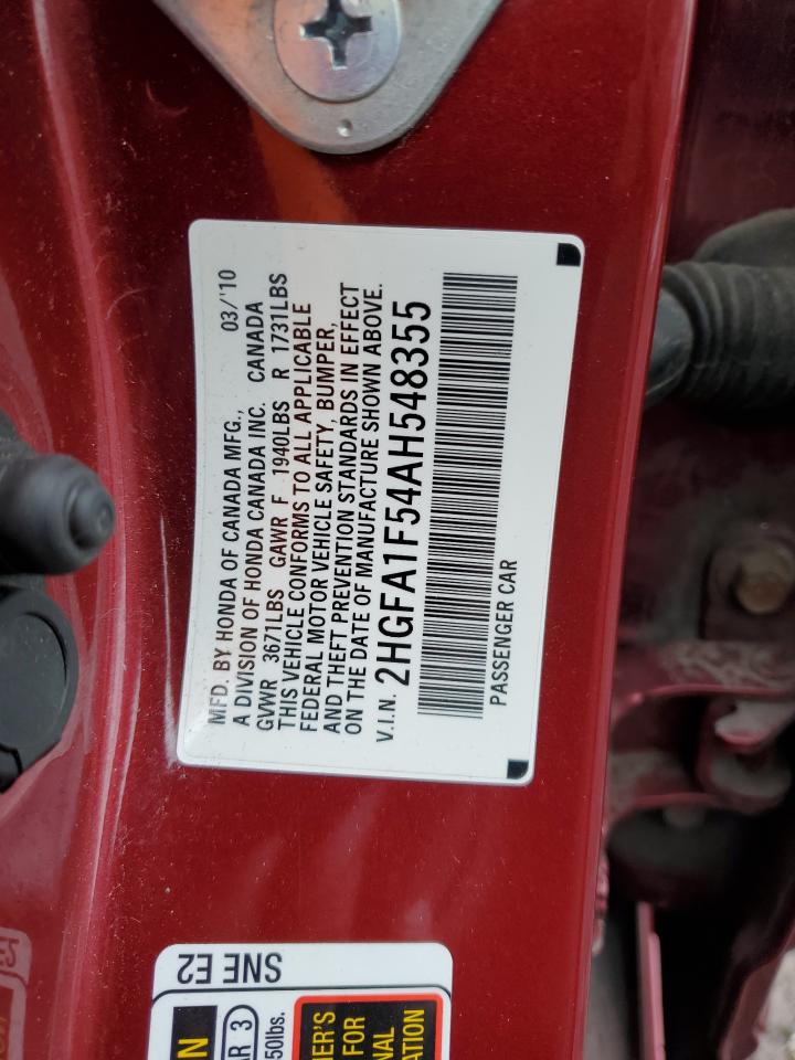 2HGFA1F54AH548355 2010 Honda Civic Lx