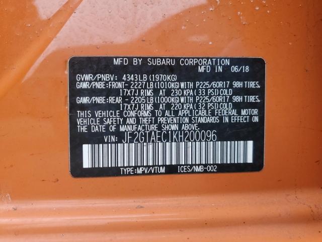 2019 Subaru Crosstrek Premium VIN: JF2GTAEC1KH200096 Lot: 48137014