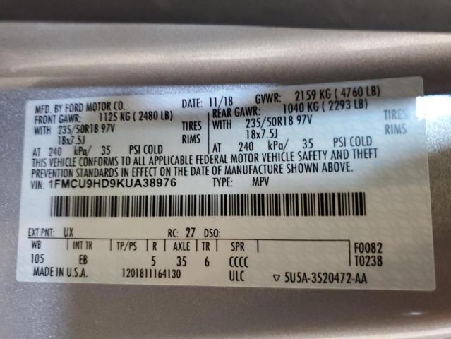 2019 FORD ESCAPE SEL - 1FMCU9HD9KUA38976