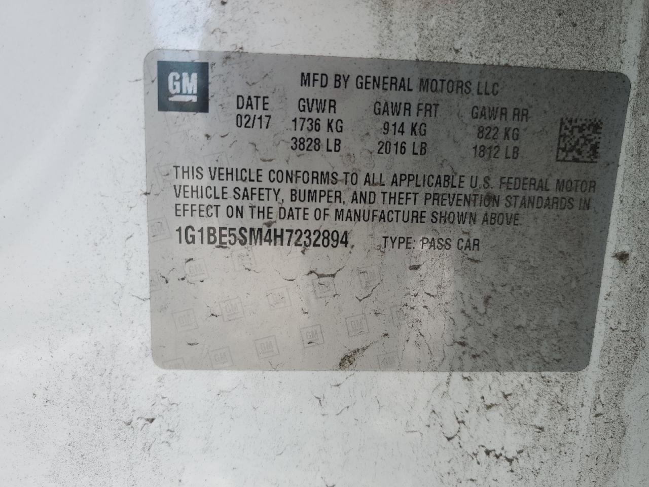 1G1BE5SM4H7232894 2017 Chevrolet Cruze Lt